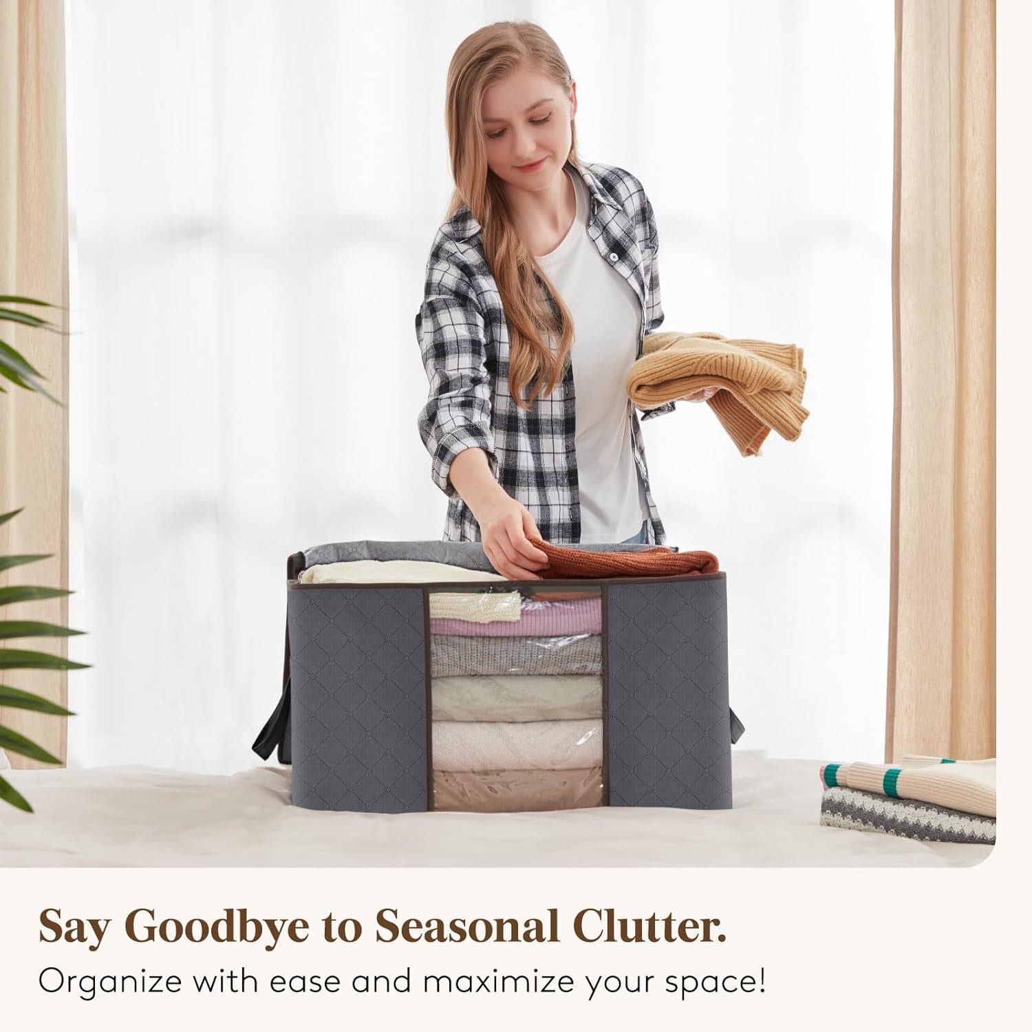 Lifewit 6 Pack Clothes Storage Bins with Lids, Foldable Blanket Storage Bags with Zippers, Clear Window and Reinforced Handles, Closet and Organization for Clothing, Sweater, Comforter, Bedding - Image 9