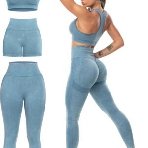 3 Piece Workout Sets for Women Butt Lifting Leggings with High Impact Sports Bra Gym Shorts