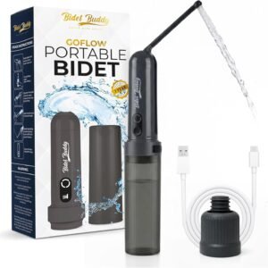 BIDET BUDDY® GoFlow Portable Bidet for Travel – 180mL Bottle with Two Power Modes, Nozzle Wand, IPX6 Waterproof, USB C Charging, 800mAh Rechargeable Battery, Medium Pressure