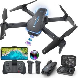 Drone with 1080P Camera for Beginners and Adults, Foldable Remote Control Quadcopter with Voice Control, Gestures Selfie, Altitude Hold, One Key Start, 3D Flips, 2 Batteries, Toy for Beginners