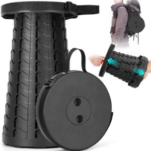 Collapsible Stool, Folding Chair – Upgraded Portable Chair with Load Capacity 400lbs, Portable Stool for Camping Fishing Hiking – Folding Tool with Carrying Straps,Gifts for Fisherman (Black)