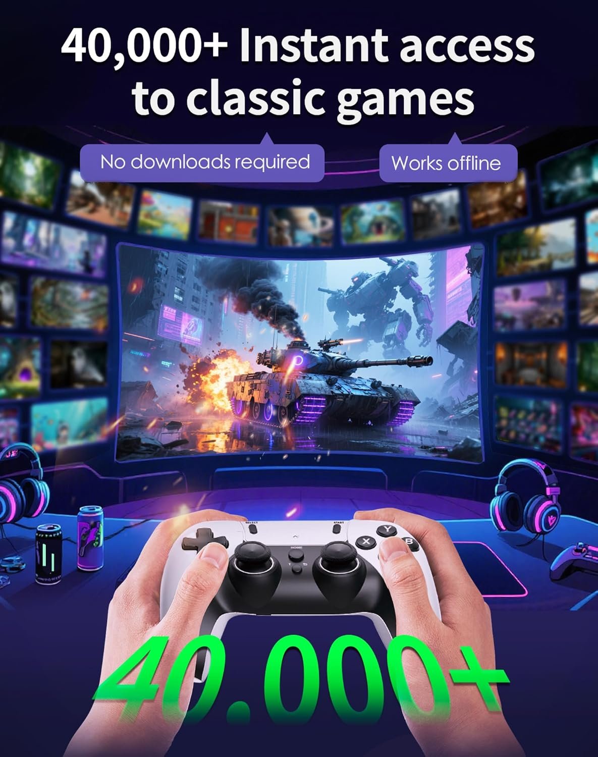 2026 Upgraded Retro Gaming Console Stick, Video Games Stick Built-in 23 Emulators Console Projector, 40000+ Game System with 4K HDMI, Plug and Play TV Video Game Stick with Controllers (White) - Image 2