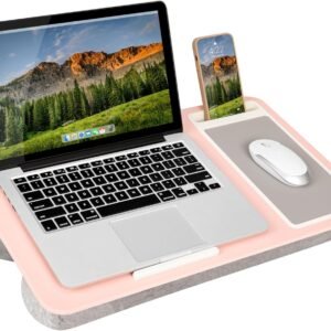 LAPGEAR Home Office Lap Desk with Device Ledge, Mouse Pad, and Phone Holder – Pink – Fits up to 15.6 Inch Laptops – Style No. 91584