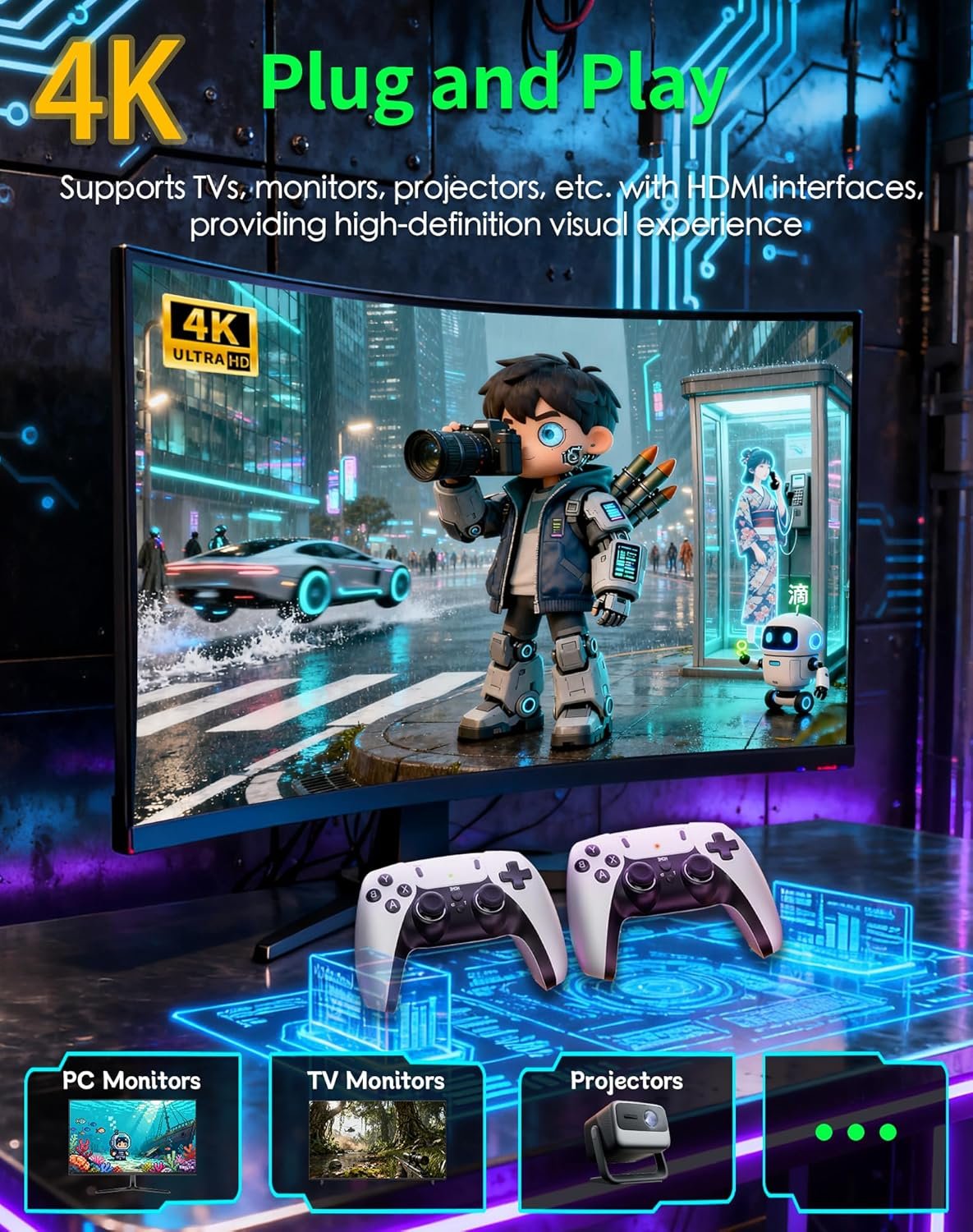 2026 Upgraded Retro Gaming Console Stick, Video Games Stick Built-in 23 Emulators Console Projector, 40000+ Game System with 4K HDMI, Plug and Play TV Video Game Stick with Controllers (White) - Image 4