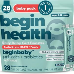 Begin Health BeginBaby Prebiotics and Probiotics for Infants 0-12 Months | Baby Formula Prebiotic + Probiotic Powder with 2′-FL HMO’s & B. Infantis for Optimal Digestion | 28-Packs – Unflavored