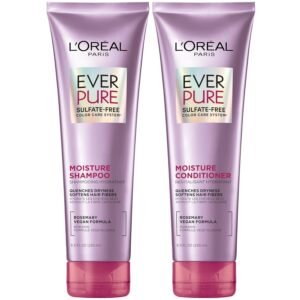 L’Oreal Paris Moisture Sulfate Free Shampoo and Conditioner Set, Hair Care for Color-Treated Hair with Rosemary Botanicals, EverPure, 1 Kit