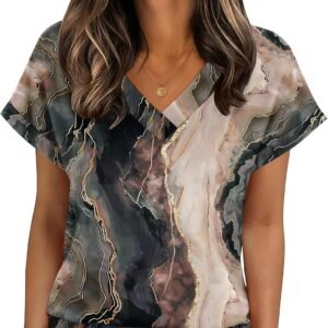 Zeagoo Womens Summer Tops Rolled Short Sleeve V Neck Shirts Casual Dressy Business Work Blouses Outfits