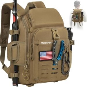 Piscifun Fishing Tackle Backpack with Rod & Gear Holder, Lightweight Fishing Tackle Storage Bag with Protective Rain Cover