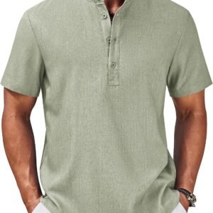 COOFANDY Men’s Casual Henley Shirt Band Collar Short Sleeve Shirt for Mens Summer Beach T-Shirts Vacation
