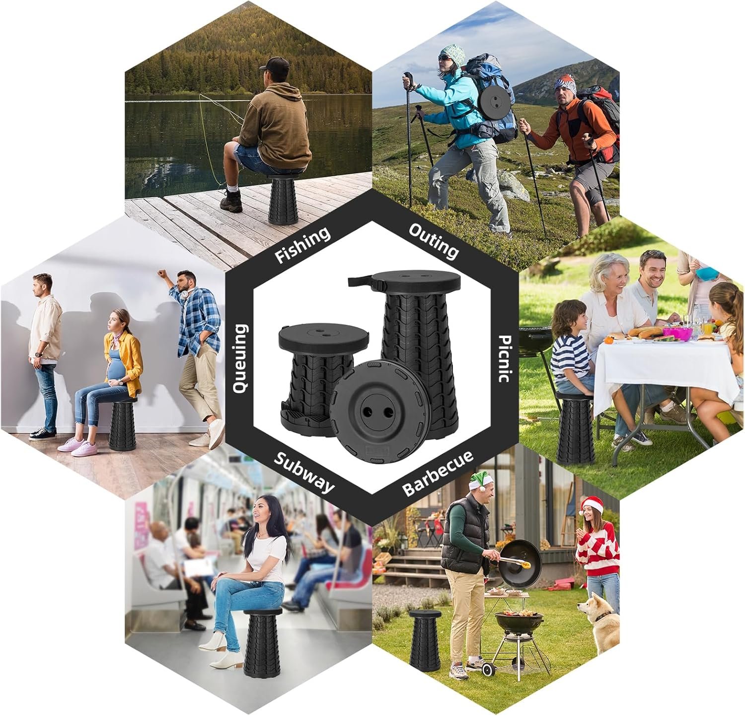 Collapsible Stool, Folding Chair - Upgraded Portable Chair with Load Capacity 400lbs, Portable Stool for Camping Fishing Hiking - Folding Tool with Carrying Straps,Gifts for Fisherman (Black) - Image 6