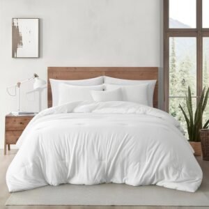 Grand Avenue White Comforter Set Queen, 3 Piece Super Soft Prewashed Bedding, Cotton-Like Breathable Comforter, Warm Down Alternative Bedding Set, All Season, Matching Pillow Shams