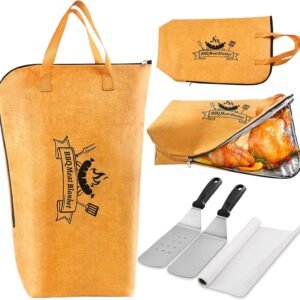 Grilljoy 4PCS Griddle Accessories Set – BBQ Blanket for Resting Meat, Meat Resting Blanket with Stainless Steel Griddle Spatula & Silicone Oil Paper, Essential Smoker Accessories for BBQ Lovers