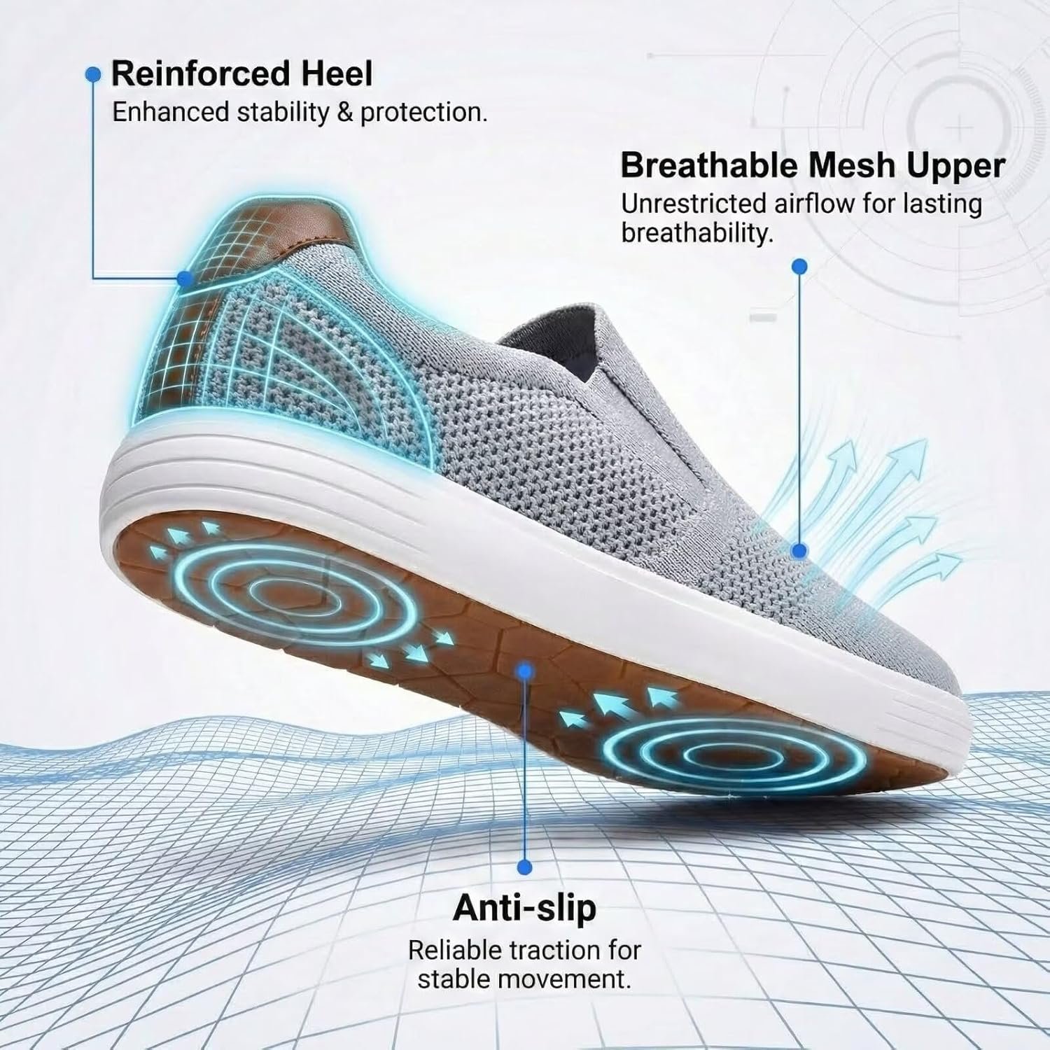 konhill Mens Slip On Loafers Sneakers - Casual Knit Walking Shoes for Men, Lightweight Breathable Memory Foam Boat Shoes, Comfortable Slip-On Driving Loafers for Work Travel Beach - Image 6