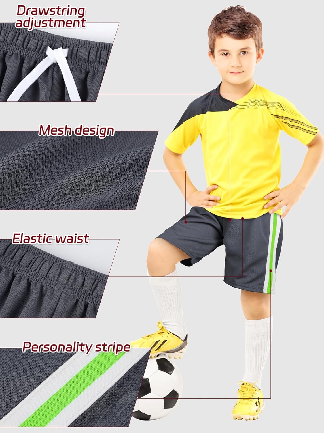 5 Pack Boys Athletic Shorts Boys Shorts Mesh Basketball Soccer Quick Dry Gym Clothes for Kids with Drawstring - Image 4