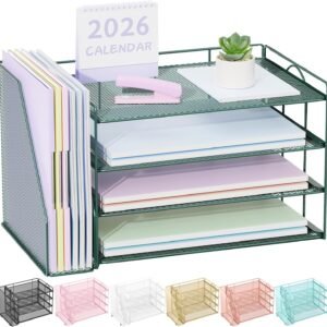 Spacrea Paper Organizer, Desk Organizers and Accessories for Desk with File organizer, Desk Accessories & Workspace Organizers for Catalog & Reference Racks (Dark Green)