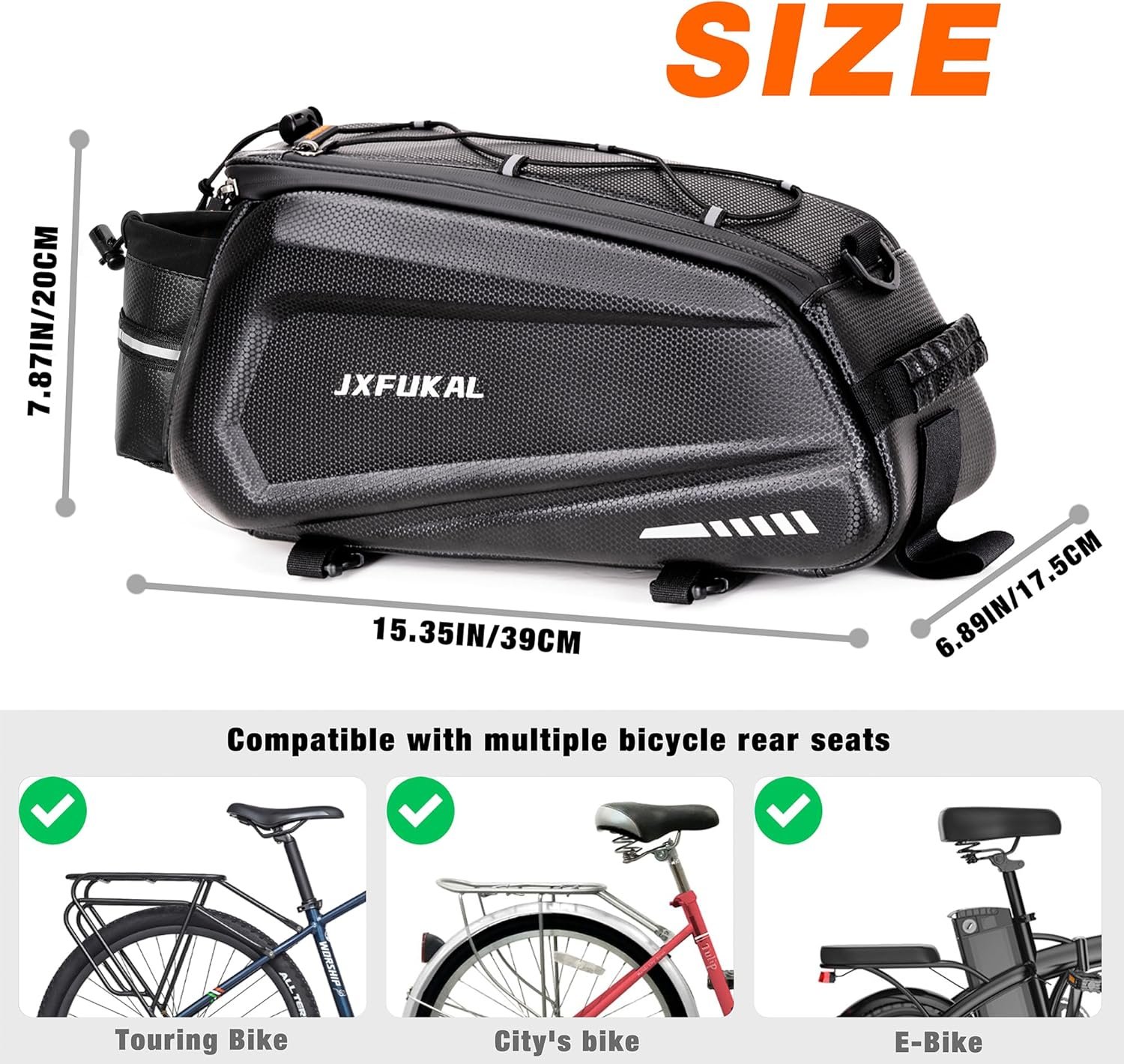 JXFUKAL Bike Bags for Bicycle Rear rack - 9.5L/17L/40L Hard Shell Waterproof Bike Ebike Trunk Pannier Saddle Seat Bag Carrier with Reflector, Rain Cover & Shoulder Strap for Commuter Travel Outdoor - Image 6