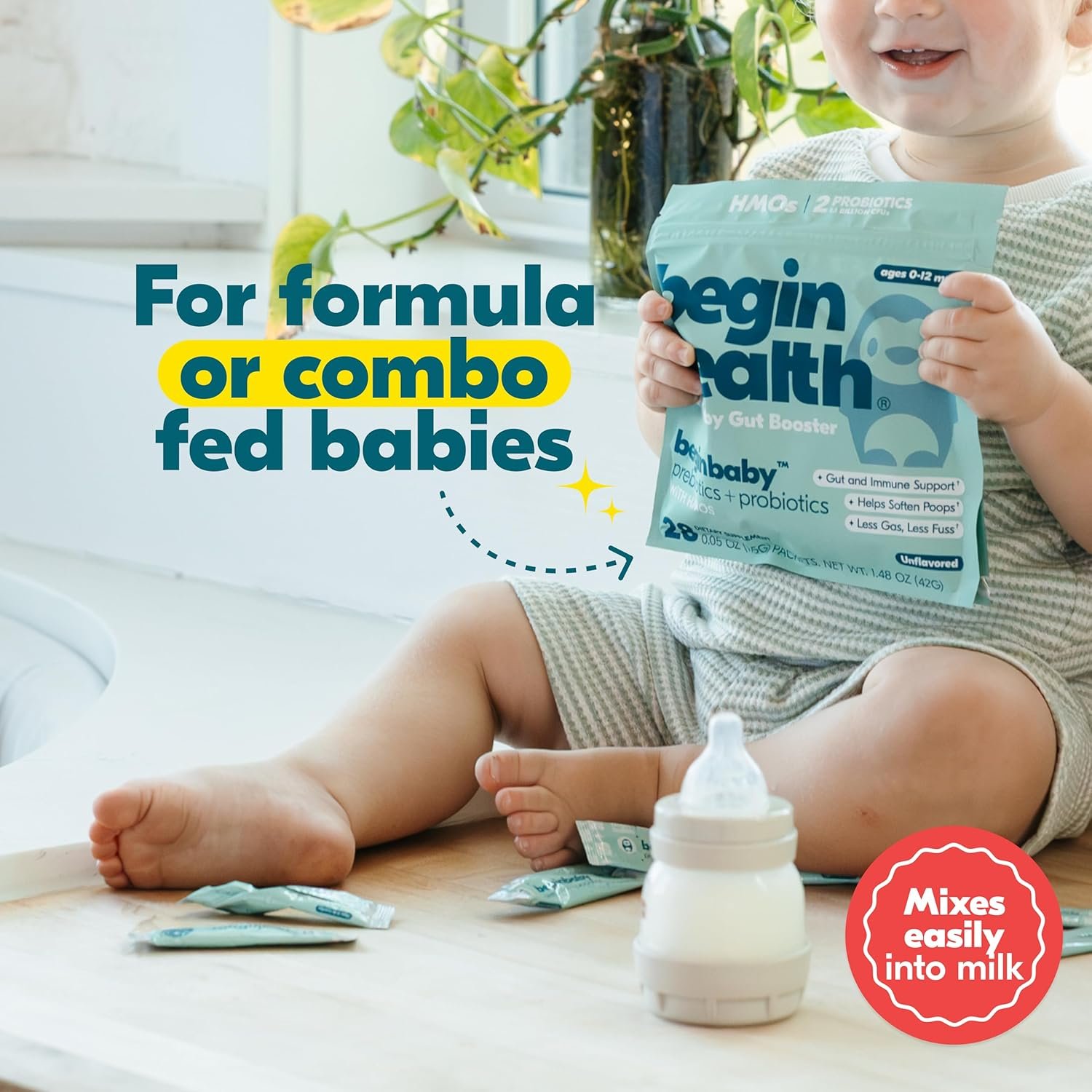 Begin Health BeginBaby Prebiotics and Probiotics for Infants 0-12 Months | Baby Formula Prebiotic + Probiotic Powder with 2'-FL HMO's & B. Infantis for Optimal Digestion | 28-Packs - Unflavored - Image 5