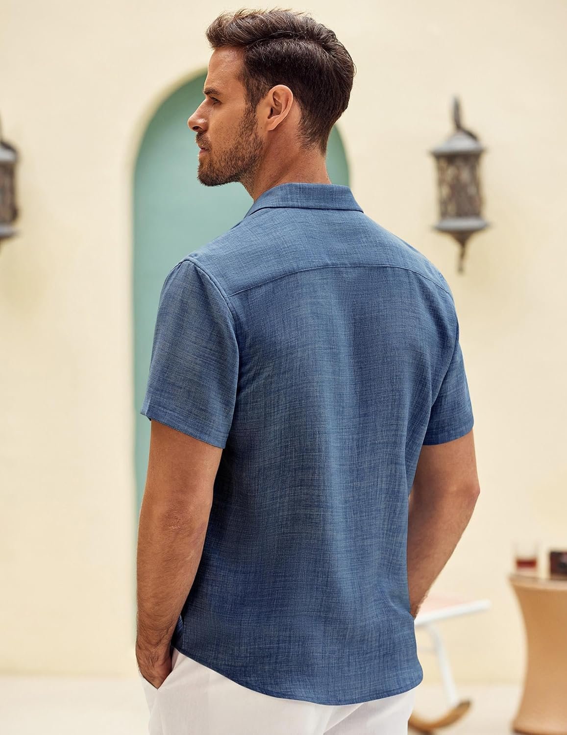 COOFANDY Mens Button Down Short Sleeve Shirt Casual Shirts Summer Beach Textured Shirts with Pocket - Image 4