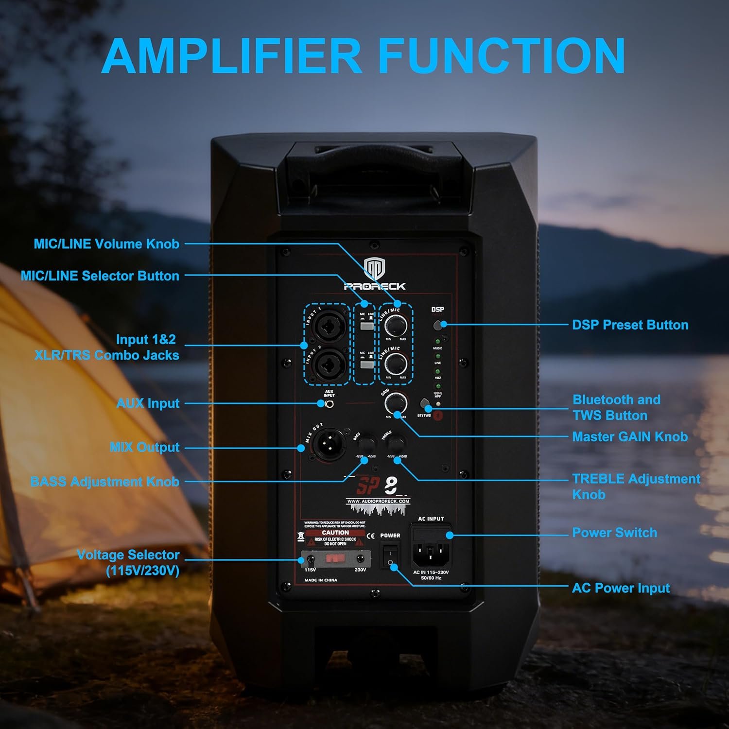 PRORECK 8-Inch 3-Channel Powered DSP PA Speaker with 18 inch Active Powered PA Subwoofer for DJ, Live Sound, Party, and Stage Performances - Image 4