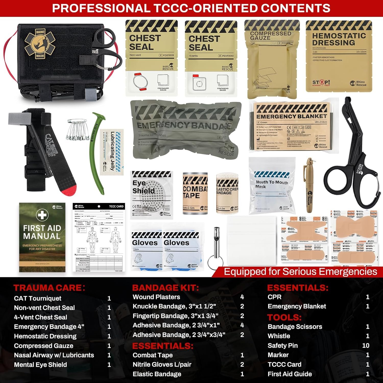 RHINO RESCUE Car Tactical IFAK Trauma Kit with C-A-T Tourniquet, First Aid Kits for Vehicles, Molle Pouch for Military, Combat, Car, Van, ATV - Image 6