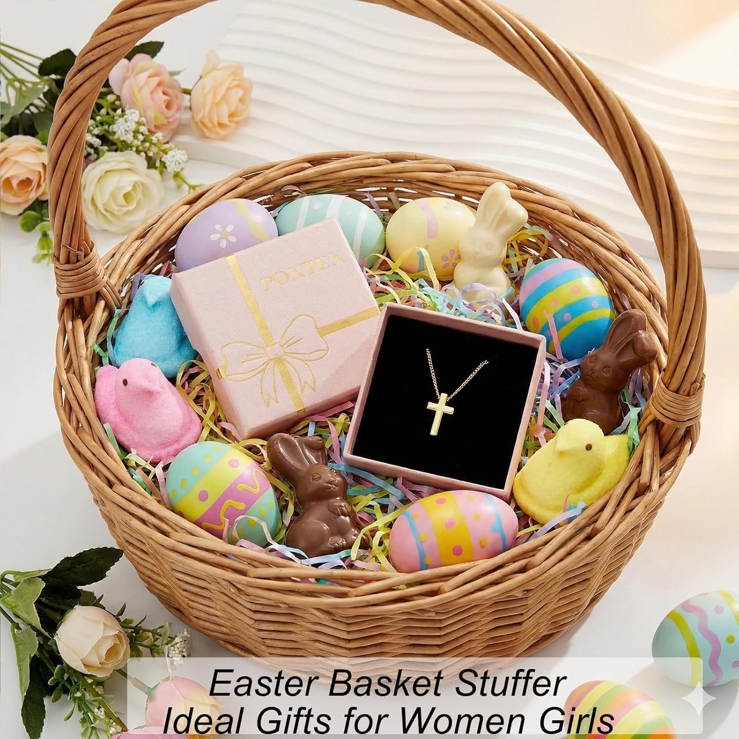 Easter Basket Stuffer Cross Necklace for Women Girls, Dainty 14K Gold Silver Plated Cross Choker Jewelry Non Tarnish Waterproof Cute Simple Small Necklace Christian Baptism Religious Faith Jewelry Gifts - Image 6