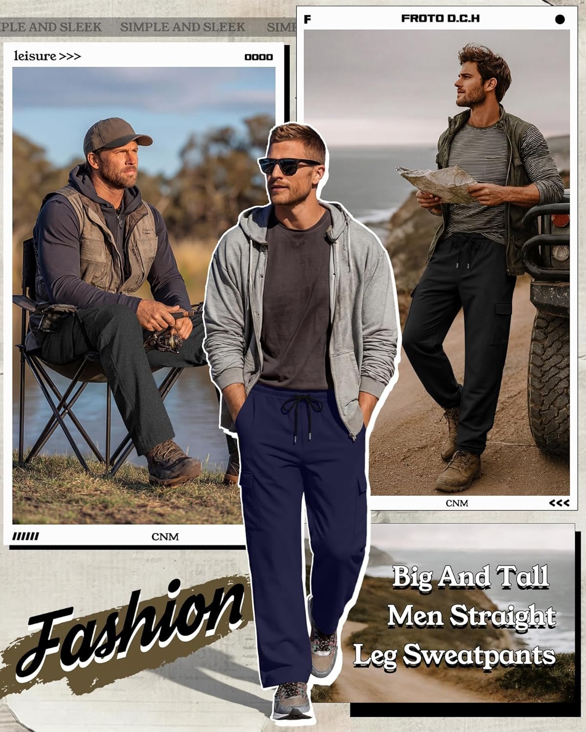 Neer 3 Pack Men's Big and Tall Cargo Sweatpants Baggy Wide Straight Leg Lightweight Open Bottom Drawstring Pants Pockets - Image 3