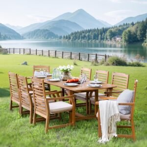 Sophia & William Patio Outdoor Table and Chairs Set, Patio Dining Sets for 8, 9 Pieces Patio Table Set for Backyard Deck Porch Outside, Acacia Wood Table Expandable with Hole and Chairs