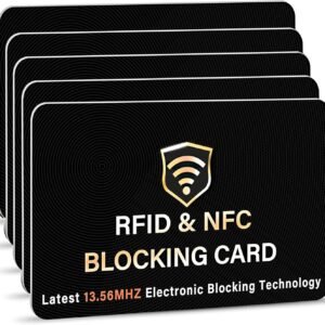 SaiTech IT 5 Pack RFID Blocking Card, One Card Protects Entire Wallet Purse, NFC Contactless Bank Debit Credit Card Protector ID ATM Guard Card Blocker–(Black)