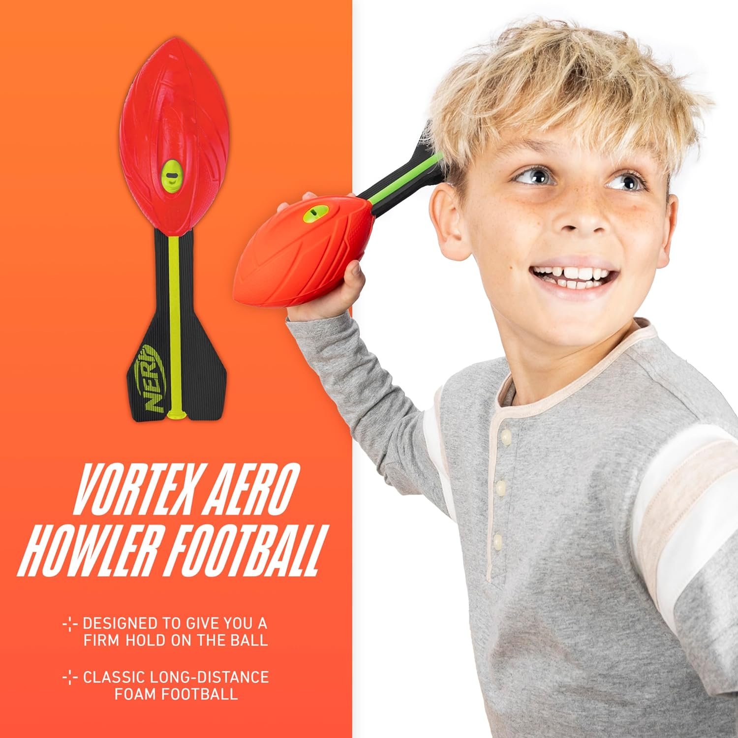 Nerf Vortex Aero Howler Foam Ball, Classic Long-Distance Football, Flight-Optimizing Tail, Whistling Sound, Indoor & Outdoor Fun, Christmas Stocking Stuffers for Kids - Image 2