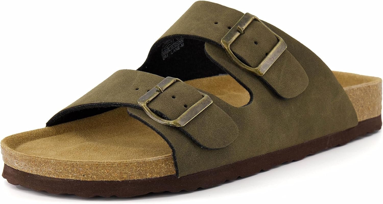 CUSHIONAIRE Lane Cork Footbed Mens Sandals, Adjustable Buckle Comfort Slides for Men, Genuine Leather Insole Summer Sandals Men Footwear - Image 9