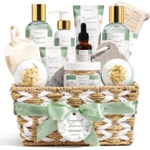 Mothers Day Birthday Gifts for Women, Bergamot Jasmine Relaxing Spa Gift Baskets for Women Self Care Package Bath Gift Set, Home Bath and Body Kit Pampering Gifts for Womens Her Mom Friend Sister Wife
