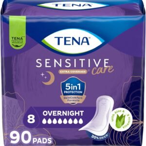 TENA Sensitive Care Incontinence Pads, Bladder Control & Postpartum for Women, Overnight Absorbency, Extra Coverage – 90 Count