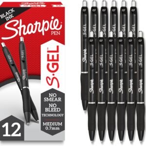 Sharpie S-Gel Gel Pens, Black Barrel, Medium Point (0.7mm), Black Gel Ink Pens, 12 Count – Home, Office, School, Journaling, Writing, Note-Taking, Teacher Supplies