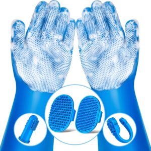 6PCS Pet Grooming Kit for Dogs,Cats and Horses | Dog Washing Gloves | Dog Bath Brush | Dog Bath Gloves | Dog Shampoo Brush | Pet Grooming Gloves | Dog Bath Supplies (Navy Blue)