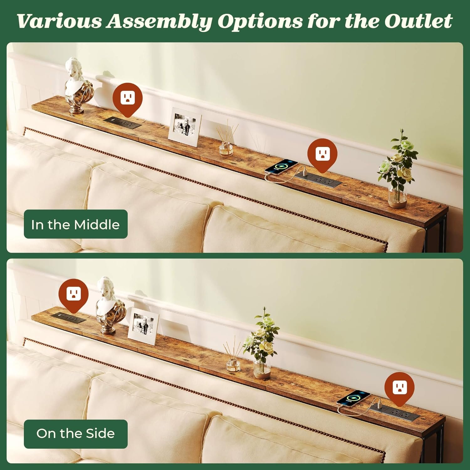 SUPERJARE 78.8 inch Narrow Console Table with Outlet, Sofa Tables, Behind Couch Table, Long Entryway Tables with Charging Station, for Living Room, Rustic Brown - Image 5