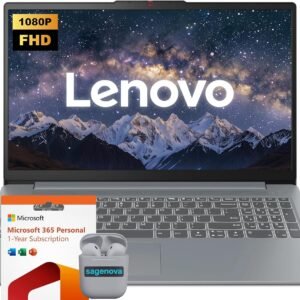 Lenovo IdeaPad 15.6″ FHD Business Laptop with Microsoft 365 & Copilot AI, Intel Processor, 128GB SSD + 1TB Cloud Storage, Windows 11, SageNova Earphones, Arctic Grey