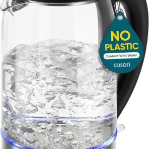 Cosori Electric Kettle, No Plastic Contact With Water, Wide Mouth For Easy Cleaning, Auto Shut Off, 1.7L Tea Kettle & Hot Water Boiler, Water Heater & Teapot, Borosilicate Glass, Black, 1500W