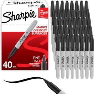 Sharpie Permanent Markers, Fine Tip, Black, 40 Count – Office Supplies, Quick Drying, Fade Resistant, For Wood, Plastic, Paper, Metal, And More