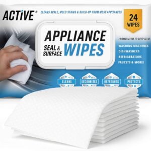 ACTIVE Home Appliance Surface Cleaner Wipes Heavy Duty Wipe for Cleaning Washing Machine, Dryer Stainless Steel Refrigerator, Glass Cooktop, Microwave, Dishwasher, Counter, Tile – 24 Large Wipes
