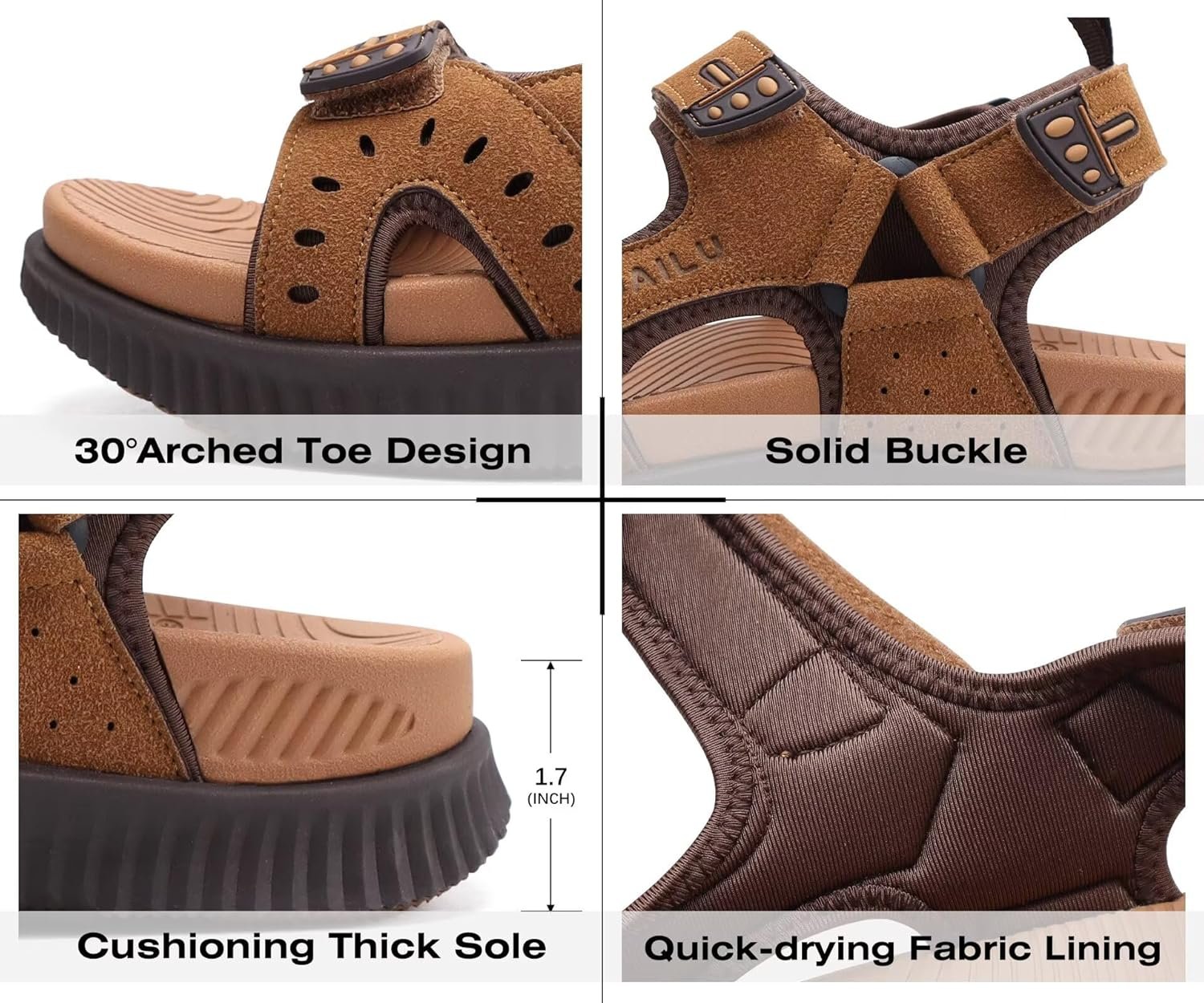 KuaiLu Mens Hiking Sandals With Arch Support Sport Recovery Athletic Walking Sandals For Man Outdoor Summer Casual Thick Cushion Beach Water Fisherman Sandal Size 7-15 - Image 7