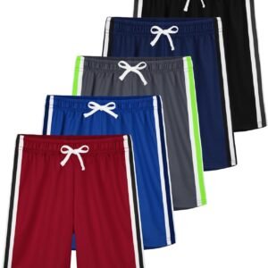 5 Pack Boys Athletic Shorts Boys Shorts Mesh Basketball Soccer Quick Dry Gym Clothes for Kids with Drawstring