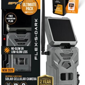SPYPOINT Flex-S-Dark Ultimate Pack with SD Card + LIT-22 – Solar Cellular Trail Camera – Built-in Solar Panel, 40MP Photos, 1080p Videos + Sound, No-Glow Game Camera, Night Vision, Trail Cam