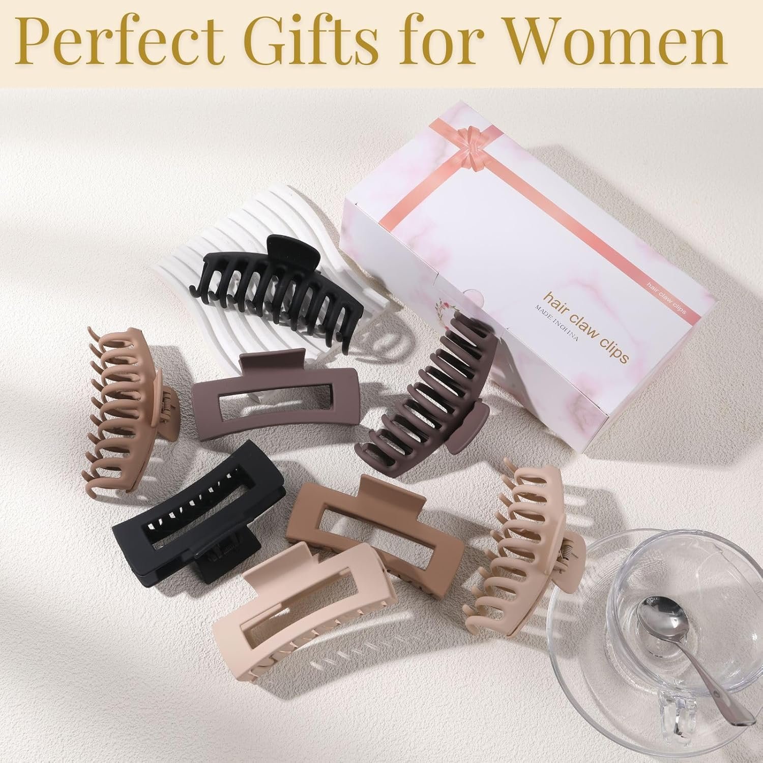 LuSeren Hair Clips for Women 4.3 Inch Large Hair Claw Clips for Women Thin Thick Curly Hair, Big Matte Banana Clips,Strong Hold jaw clips,Neutral Colors - Image 6