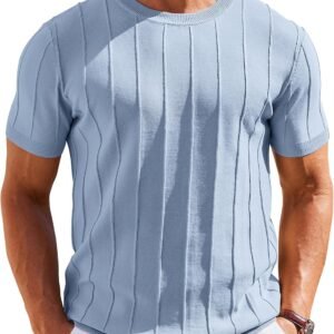 COOFANDY Men’s T- Shirts Short Sleeve Knit Sweater Shirt Casual Crewneck Ribbed Pullover Tees