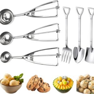 Ice Cream Scoop, 3Pcs Cookie Scoop Set, Stainless Steel Ice Cream Scoop with Trigger Release, Cookie Dough Scoop, Large/Medium/Small Cookie Scooper for Baking with 2 Shovel Spoons and 1 Shovel Forks