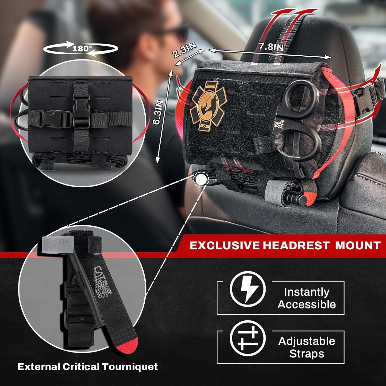 RHINO RESCUE Car Tactical IFAK Trauma Kit with C-A-T Tourniquet, First Aid Kits for Vehicles, Molle Pouch for Military, Combat, Car, Van, ATV - Image 2