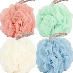 Fu Store Loofah Sponge 60g Shower Loofahs 4 Colors Bath Sponges Mesh Balls for Body Scrubber Exfoliator Wash Back Scrubber Bathroom Men Women – 4 Pack Scrubbers Cleaning Bathing Accessories