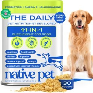 Native Pet The Daily Dog Vitamins & Supplements – 11-in-1 Multivitamin Powder for Dogs – Supports Whole Body Health, Digestion, Mobility & Immunity with Collagen, Glucosamine & Probiotics – 30 Scoops