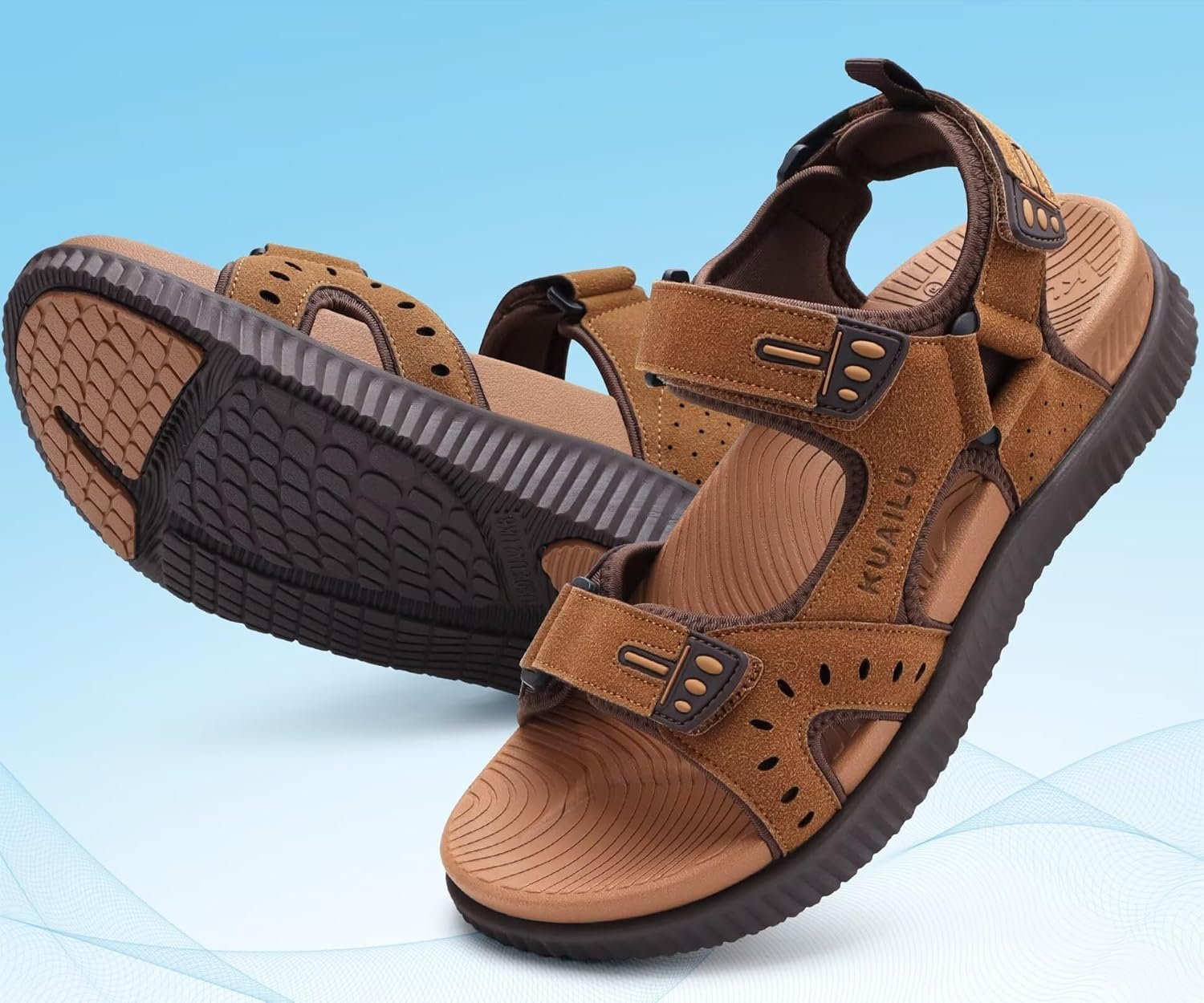 KuaiLu Mens Hiking Sandals With Arch Support Sport Recovery Athletic Walking Sandals For Man Outdoor Summer Casual Thick Cushion Beach Water Fisherman Sandal Size 7-15 - Image 8