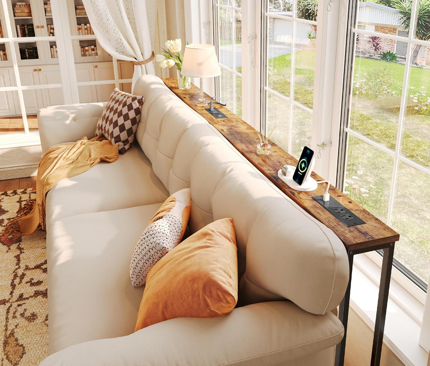 SUPERJARE 78.8 inch Narrow Console Table with Outlet, Sofa Tables, Behind Couch Table, Long Entryway Tables with Charging Station, for Living Room, Rustic Brown - Image 6